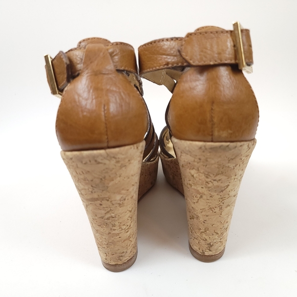 Tory Burch cork Strappy Wedge Platform Sandals Leather Shoes - Picture 4 of 14